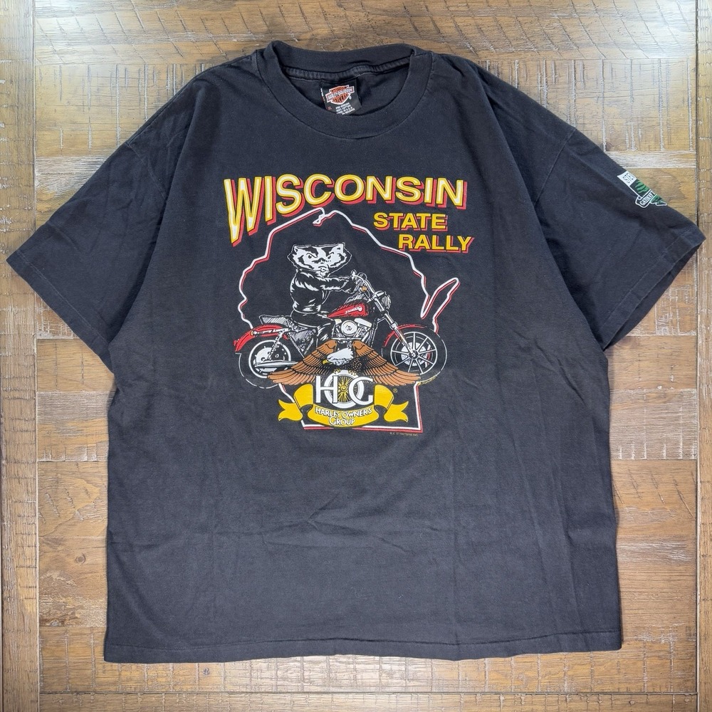 1995 Harley-Davidson T-Shirt Wisconsin State Rally Badgers Sz XL Single Stitch